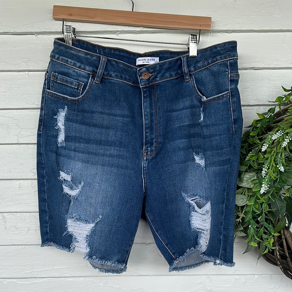 Encore Distressed Jean Shorts Blue Denim 3X